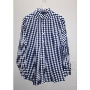 Tommy Hilfiger Mens 16 1/2 Blue  Gingham Check Cotton Dress Shirt Regular Fit